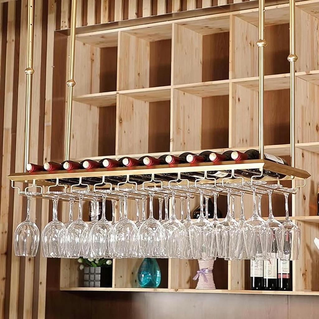 Floating Wine Shelf Wine Bar Wall Rack,Hanging Bar Glass Rack Ceiling Mounted Bottle Holder Wine Storage Display Shelf for Room Wine Cellar Bar,60 * 35Cm
