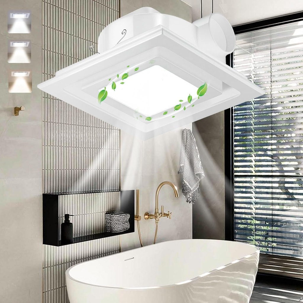 Saranna Bathroom Exhaust Fan with Light, 160 CFM Vent Fan with Light Corlor Change for Ceiling Mount, 15W 1.0 Sone Quiet Bathroom Fan Light Combo for Home/Bath/Office/Hotel (12 inch)