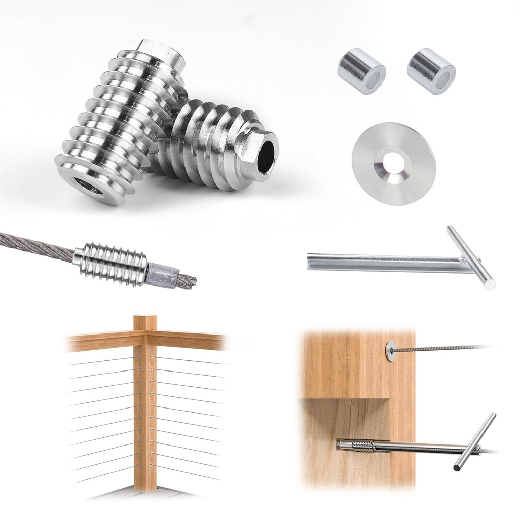 [Patent] Muzata 40 Pack 3/16" Invisible Cable Railing Kit Hardware Swage Lag Screw Hidden for 4x4 6x6 8x8 Wood Posts T316 Stainless Steel Deck Cable Railing System 20 Pairs CR99