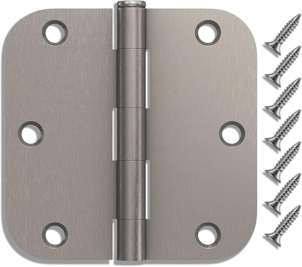 3 Pack Brushed Nickel Hinges, 3.5 Inch Radius, Fit Standard Doors, Satin Nickel Finish