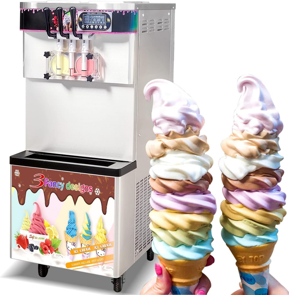 Kolice commercial high capacity ETL 2+1 mixed flavors soft serve ice cream machine, gelato machine-transparent dispensers,auto washing,auto counting, upper tanks refrigerated