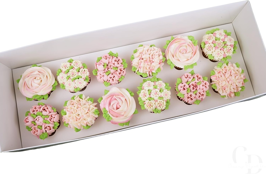 Premium Cupcake Box with Clear Lid, 12 Cavity Holder, White, Long Design- 5 pack