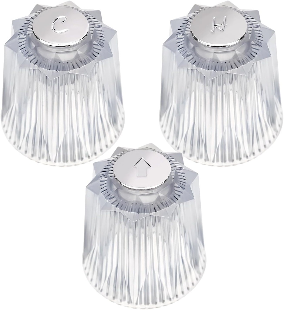 3-Piece Shower Knob Replacements, Universal Clear Acrylic Plastic Hot/Cold/Diverter Shower Knobs Compatible with Price Pfister Contessa & Windsor Bathtub Shower Faucet Handle