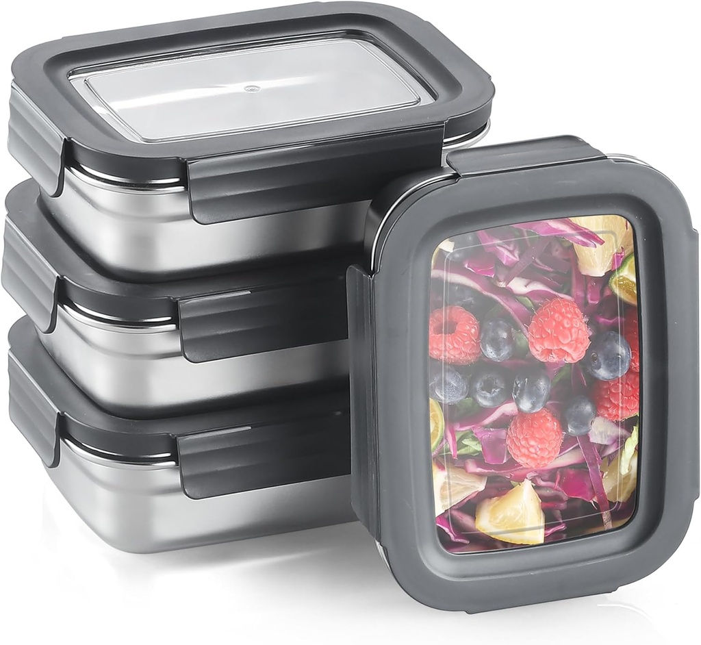 BEFOY 4PCS Stainless Steel Food Storage Container with Lids Bento Lunch Box Leak Proof & Airtight for Kitchen Meal Prep freezer Reusable & Stackable Oven Dishwasher Safe (650 * 4)