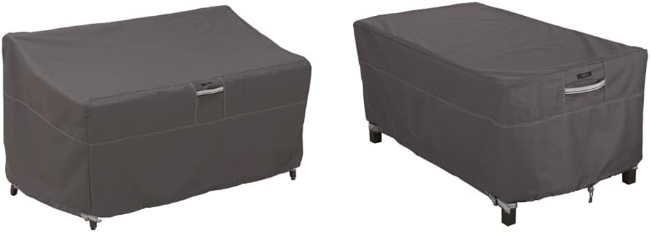 Classic Accessories Ravenna Water-Resistant 58 Inch Patio Sofa/Loveseat Cover, Patio Furniture Covers & Ravenna Water-Resistant 48 Inch Rectangular Patio Coffee Table Cover, Outdoor Table Cover