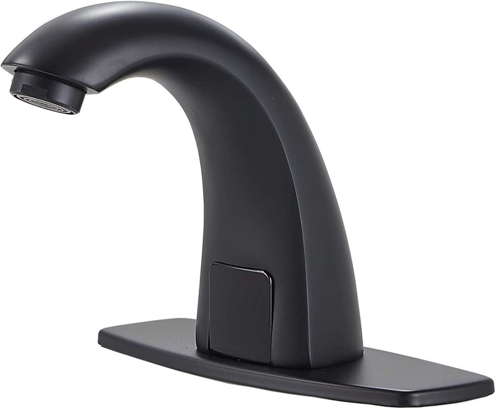 Automatic Touchless Faucet Black Bathroom Sink Faucet Electronic Sensor with Hole Cover Plate Control Box and Temperature Mixer AC/DC Powered Motion Activated Hands-Free Deck Mount