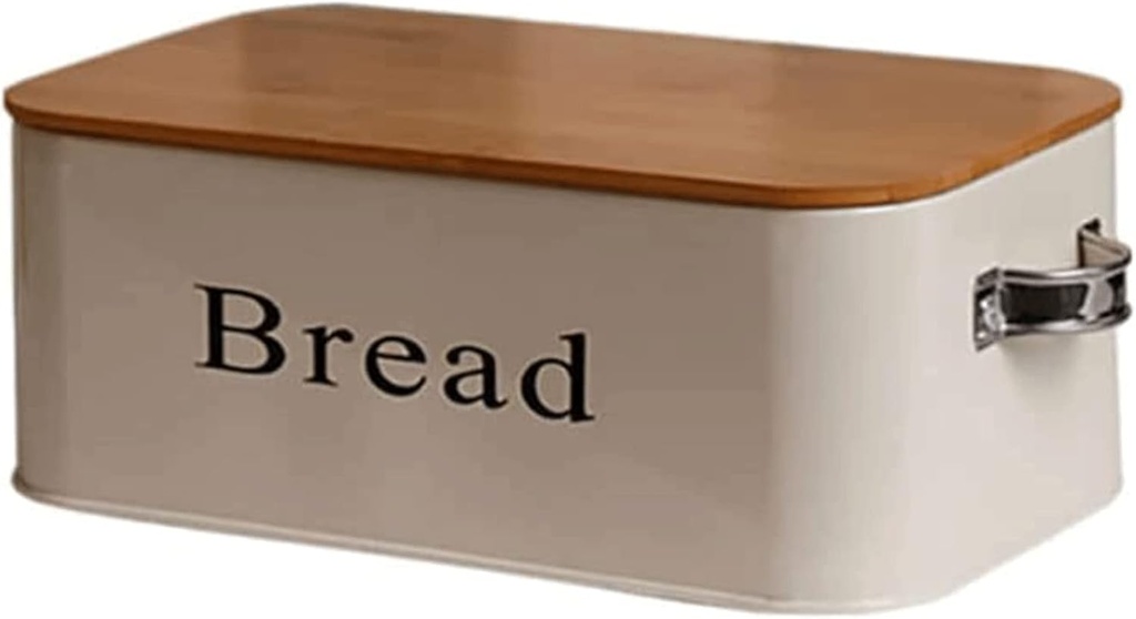 OLOTU Storage Metal Bread Box with Bamboo Lid, Vintage Bread Bin with Handles, Keep The Bread Fresh, Kitchen Counter Bread Storage Container Bread Bin