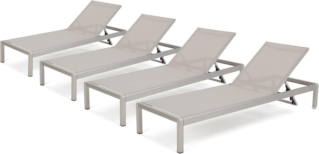 Christopher Knight Home Cape Coral Outdoor Mesh Chaise Lounges, 4-Pcs Set, Grey