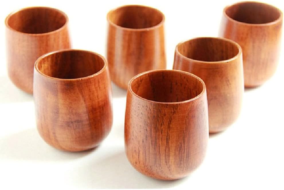 Moyishi Top-Grade Natural Solid Wood Wooden Tea Cup Wine Mug 250ml (6 PCS)