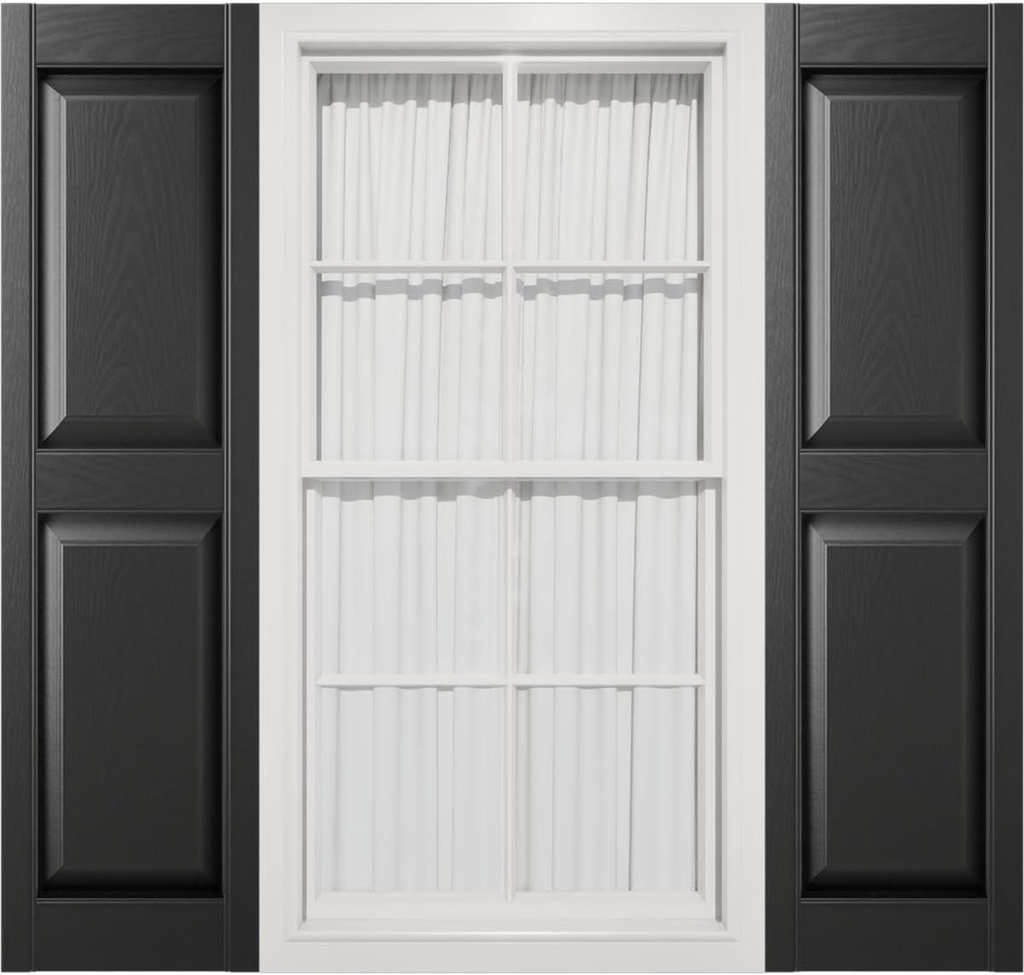 14 3/4"W x 57"H Mid-America Vinyl, TailorMade Two Equal Panels, Raised Panel Shutters, w/Installation Shutter-Lok's (Per Pair), 002 - Black