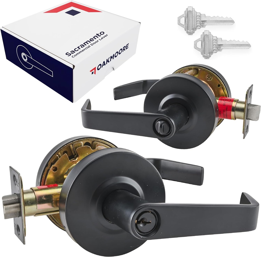 Commercial Door Handle Black - Grade 2 Lockset - Door Lever Schools Offices Industrial UL CUL & ADA – ANSI A156.2 (Keyed (Entry Doors))