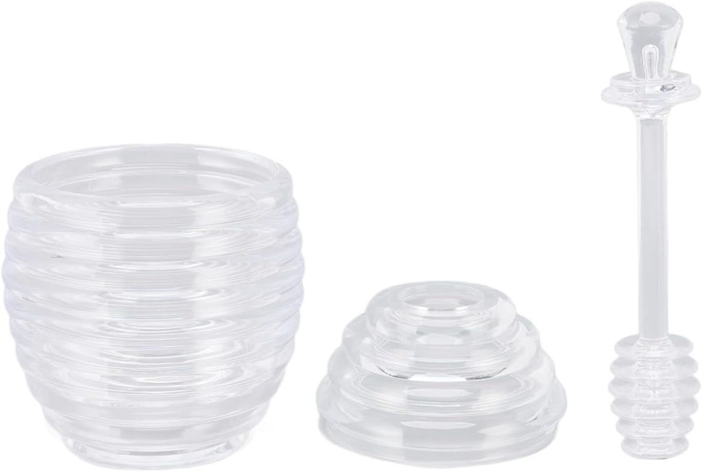 Topyond Honey Jar with Dipper and Lid, Transparent Bee Shape Honey Pot, Honey Storage Dispenser Container for Home Kitchen