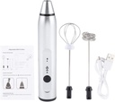 Electric Hand Mixer, Rechargeable Frother, 3-Speed, Silver