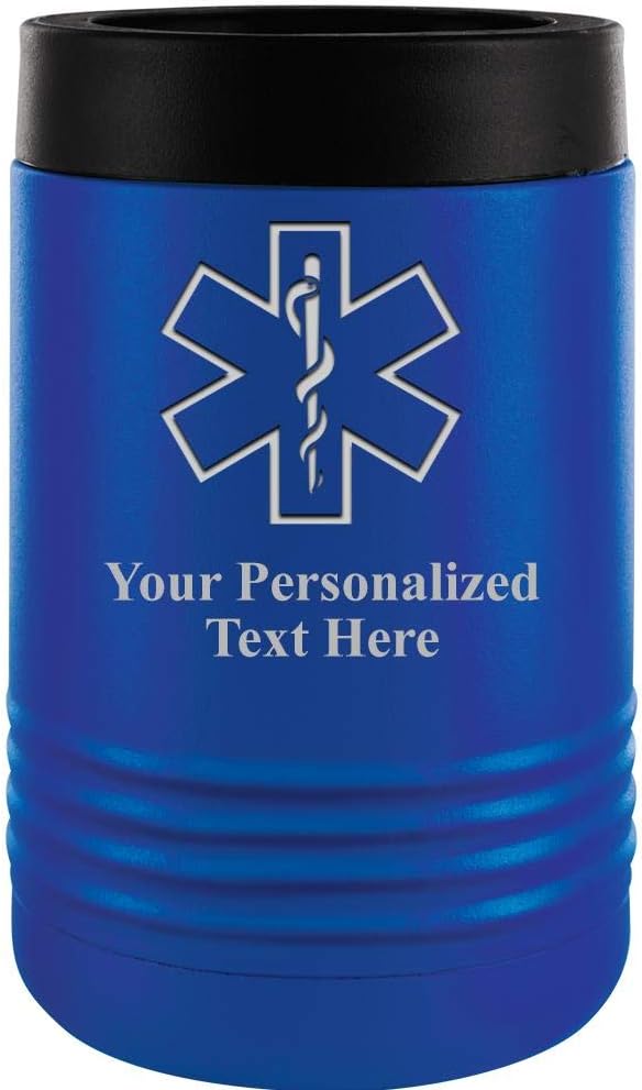 Custom Beverage Holder, 12 oz Blue Personalized EMS Star Of Life Insulated Can Cooler