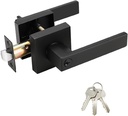 Door Handle with Lock and Keys for Bedroom, Exterior/Interior Privacy Door Levers Lock, Heavy Duty Indoor Door Handle, Reversible for Left Right Sided Door, Matte Black