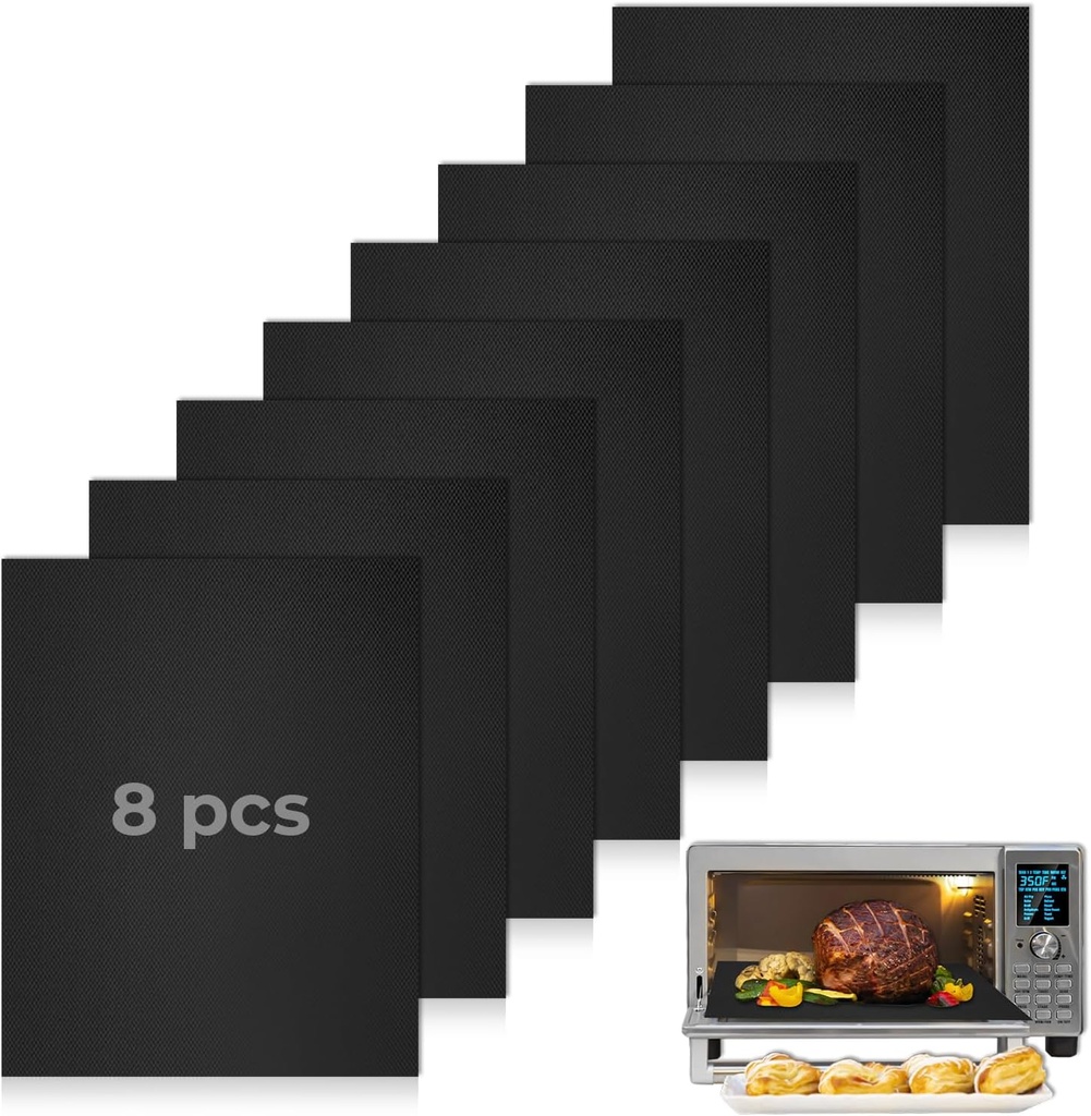 8 PCS Toaster Oven Liner for Nuwave Bravo Air Fryer Toaster Smart Oven, Reusable Teflon Liner, Air Fryer Accessories for Nuwave 12-in-1 30-QT XL Capacity Countertop Convection Oven