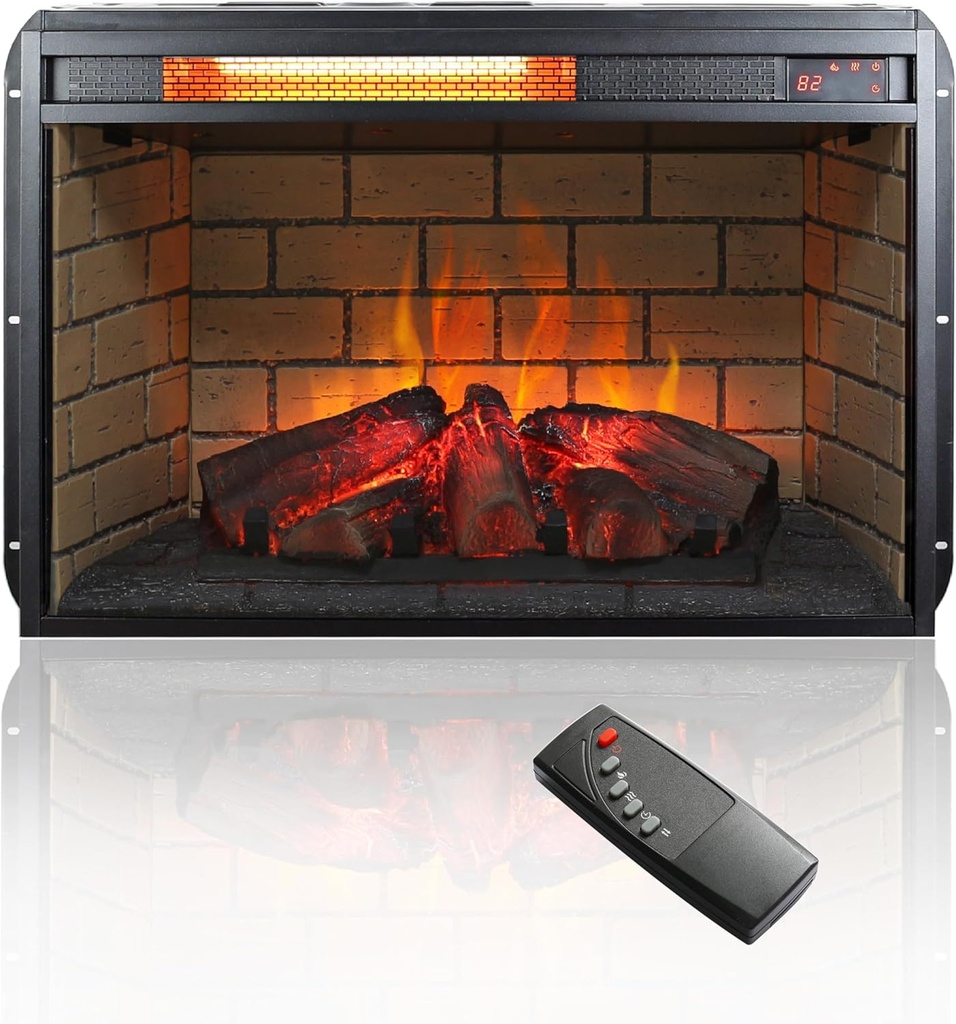 26 inch Infrared Quartz Heater Fireplace Insert -woodlog Version with Brick