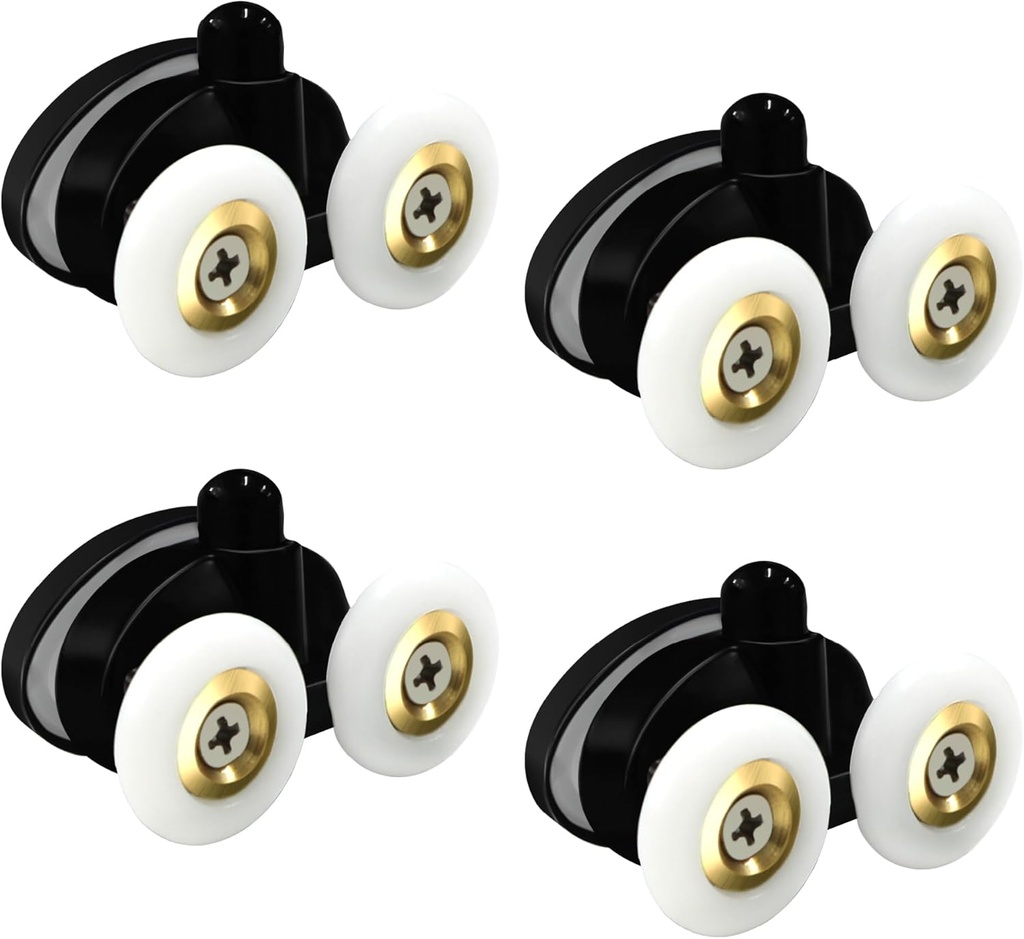 4X Double Shower Door Rollers, 26mm Bottom Sliding Shower Doors Pulleys, ∮23 Shower Door Wheels Replacement Kits for Bathroom Glass Doors, fit for 5-6mm Glass，Matte Black