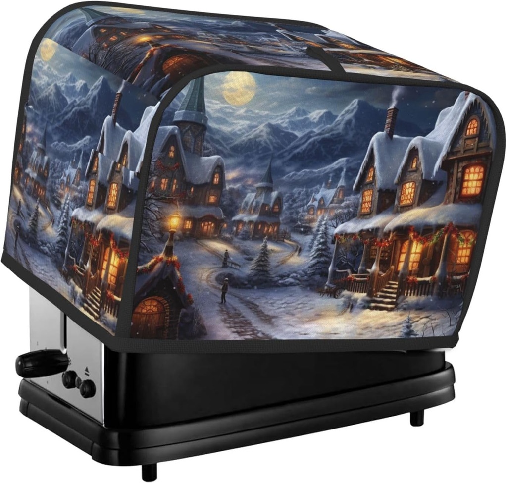 Christmas Village 2 Slice Toaster Covers Dustproof Splash-Proof Bread Machine Cover Fingerprint Protectors Small Washable Kitchen Appliance Cover Universal Size