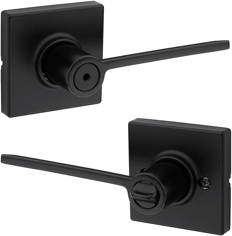 Kwikset 300LRLSQT-514 Ladera Lever with Square Rose Privacy Door Lock with 6AL Latch and RCS Strike Matte Black Finish