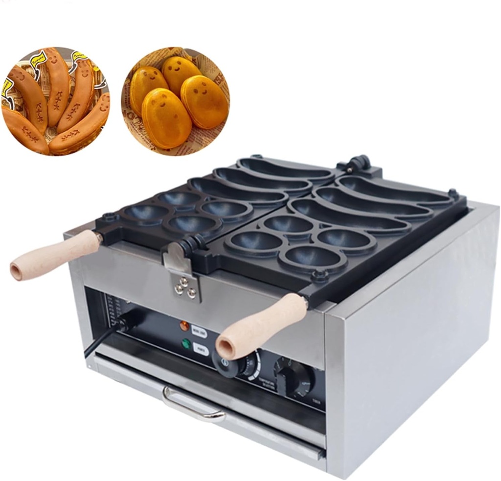 2000W Commercial 2 in 1 Smiley Banana And Egg Shaped Waffle Maker,2pcs Egg Waffle and Banana Shaped Fruit Waffle Iron Machine,for Restaurants Snack Bars New