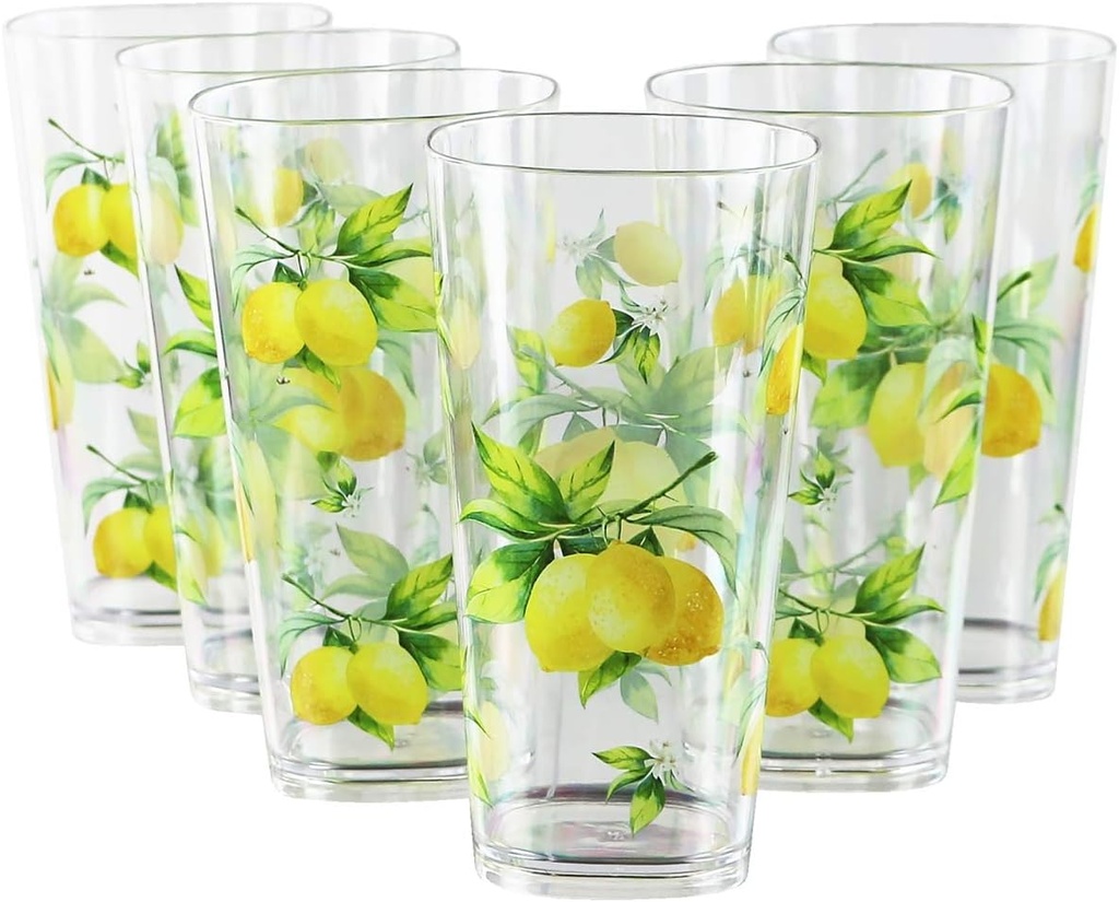 212 Main 6pc Acrylic Drinkware Set 19oz Fresh Lemons