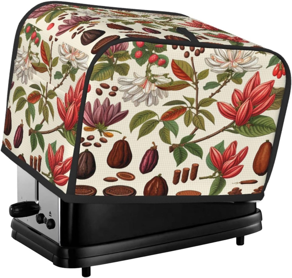 Toaster Cover 2 Slice Cocoa Plant Leaves Flower Toaster Cover Waterproof Kitchen Small Appliance Covers Microwave Oven Dust-Proof Bread Cover, Women Gift