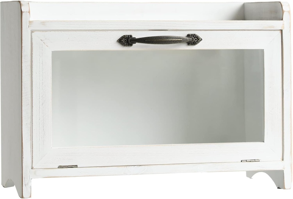 COLLECTIVE HOME - Storage Cabinet, Bread Box, Mini Countertop Cabinet, Wood Organizer for Bedroom Kitchen with Magnetic Door, Storage for Spice Jars, 14.5 x 6.5 x 10 (Single Layer, No Pattern, White)