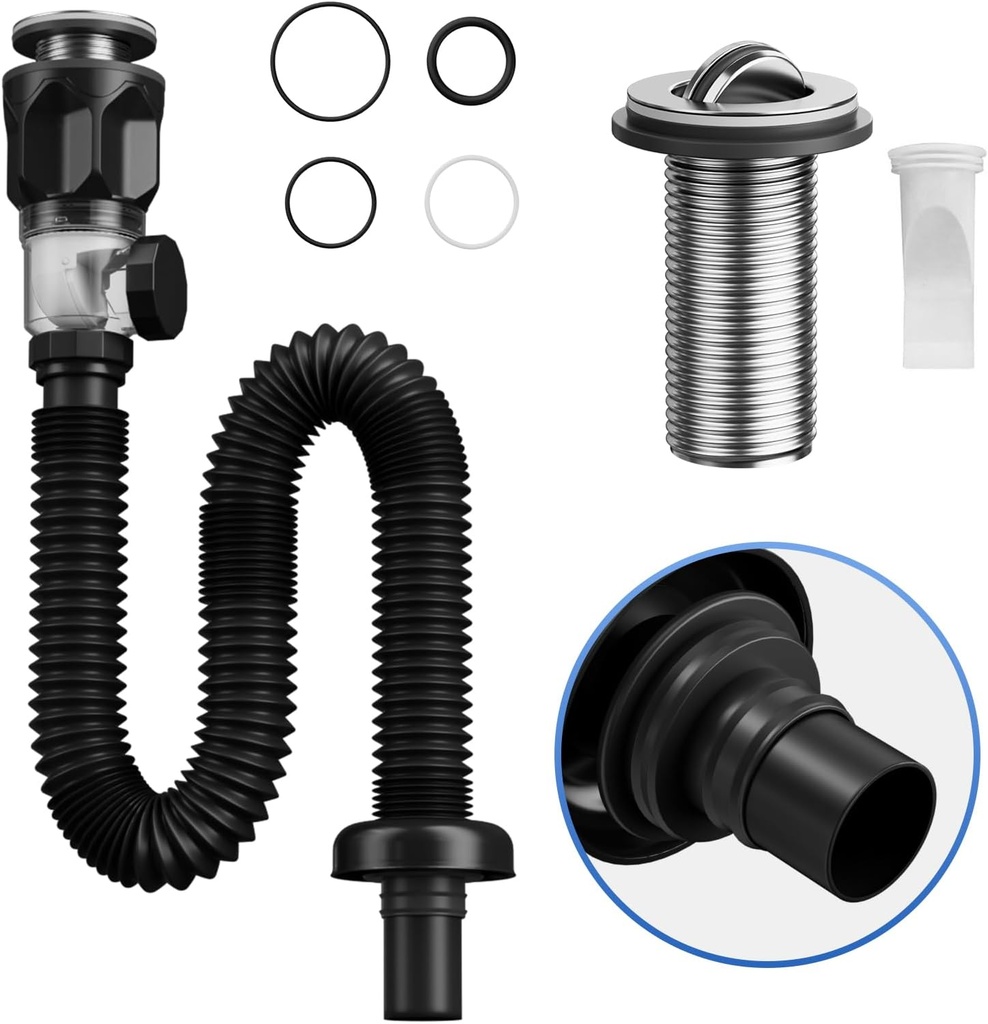 Bathroom Sink Drain Kit with Flexible Expandable P-Trap Sink Drain Pipe Tube Anti-Odor Bathroom Sink Drain Pipe for 1-1/4" and 1-1/2" Drain Hole