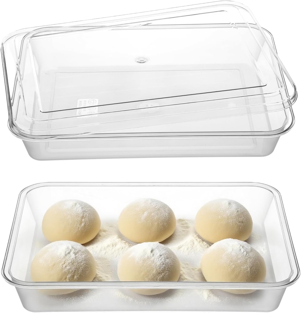 Rainmae 2 Pack Pizza Dough Proofing Box 14 x 10 Inch Clear Household Pizza Dough Tray with Lid Stackable Food Bread Fermentation Storage Containers for Kitchen Proofing Preparation