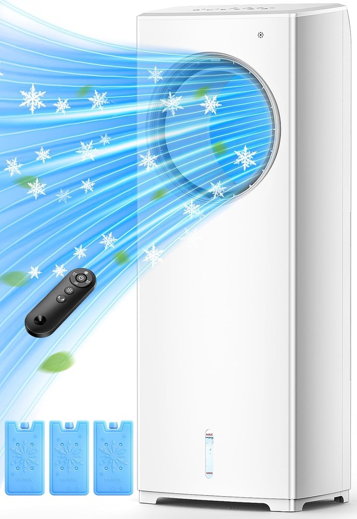 BALKO 3 IN 1 Portable Air Conditioner, Evaporative Air Cooler w/Sleep/Natural/Normal Mode, 3 Speeds, 16FT Remote &1-8H Timer for Auto-Off, 1 Gal Water Tank, Windowless Room Air Conditioner for Indoor