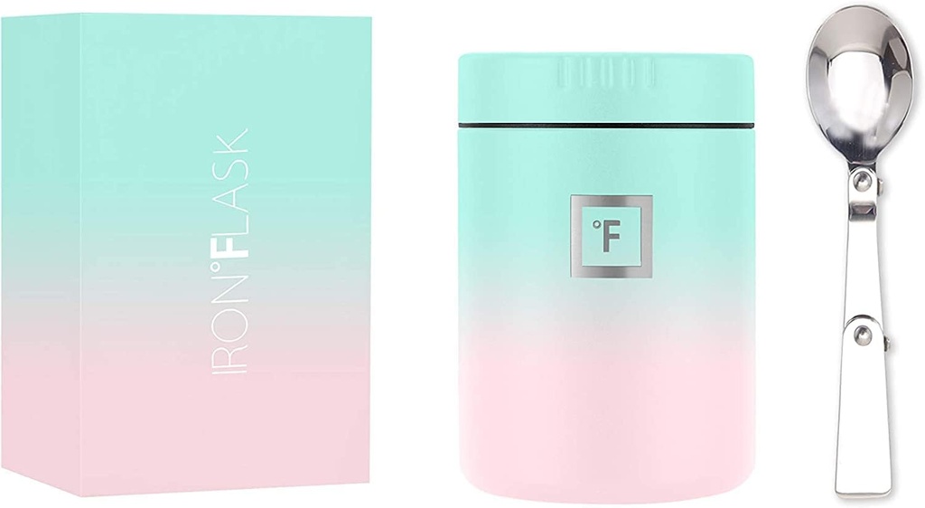 IRON °FLASK Jar for Hot Food & Soup - 16 Oz Insulated Food Jar with Foldable Spoon - Leak Proof, Stainless Steel, Storage, Canteen, Double Walled - 16 Oz - Bubble Gum