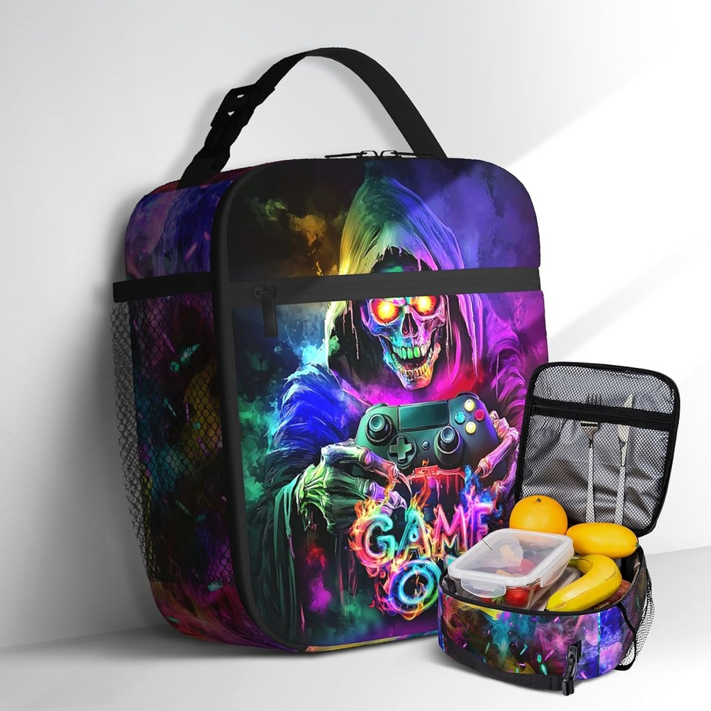 Game Lunch Box for Boys, Cool Insulated Reusable Gaming Lunch Bag, Video Game Controller Portable Lunch Boxes for Kids Teens Picnic School Work Office Travel