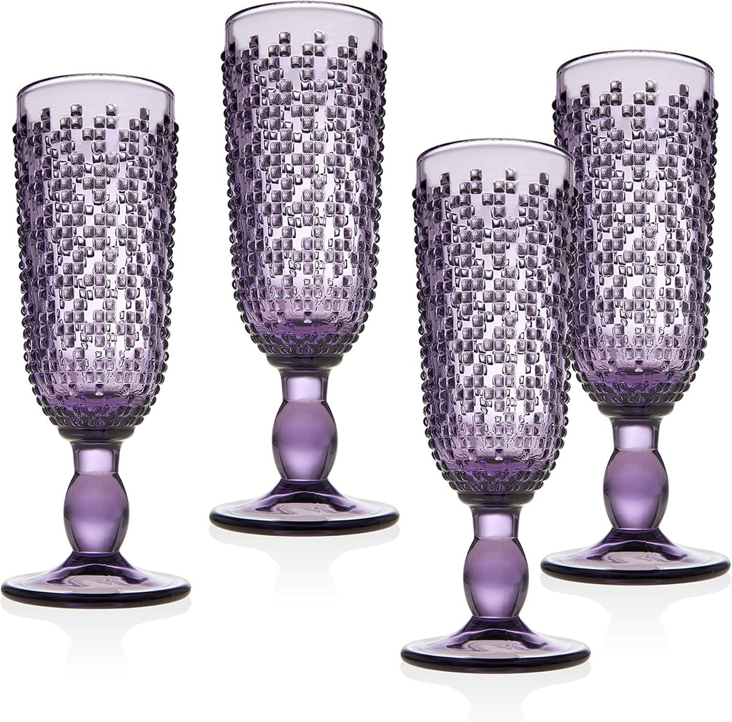 Godinger Champagne Flute Glasses, Beverage Glass Cups, Martini Glasses, Alba, Amethyst – Set of 4