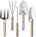 Garden Tools Set, 5 Pcs Heavy Duty Gardening Hand Tool Set, Stainless Steel Garden Supplies Tools with Wooden Handle, Gardening Gifts for Women, Mom,Garden Lovers (11.2 Inch Long)