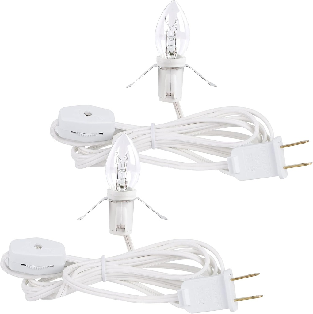 WATERGLIDE 2 Pack Accessory Cord with Clear Bulb, 6 FT UL Listed Replacement Lamp Cord with ON/Off Switch, Perfect for Christmas Village House, Craft Projects, Halloween Holiday Decoration