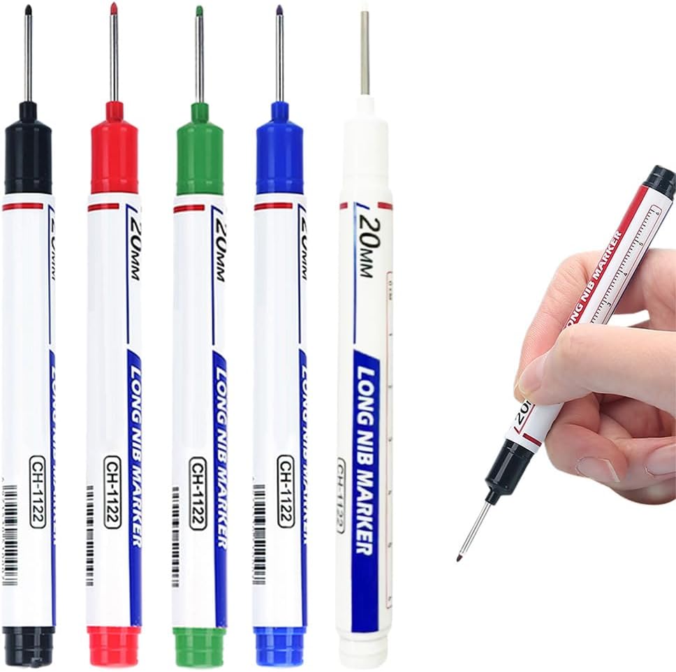 Long Head Deep Hole Marker,2025 New Quick Drying Creative Markers,Permanent Markers,Fine Point Markers,Waterproof Colorful Carpenter Pen,Fade Resistant Fine Tip Marker (Colorful-5PC)