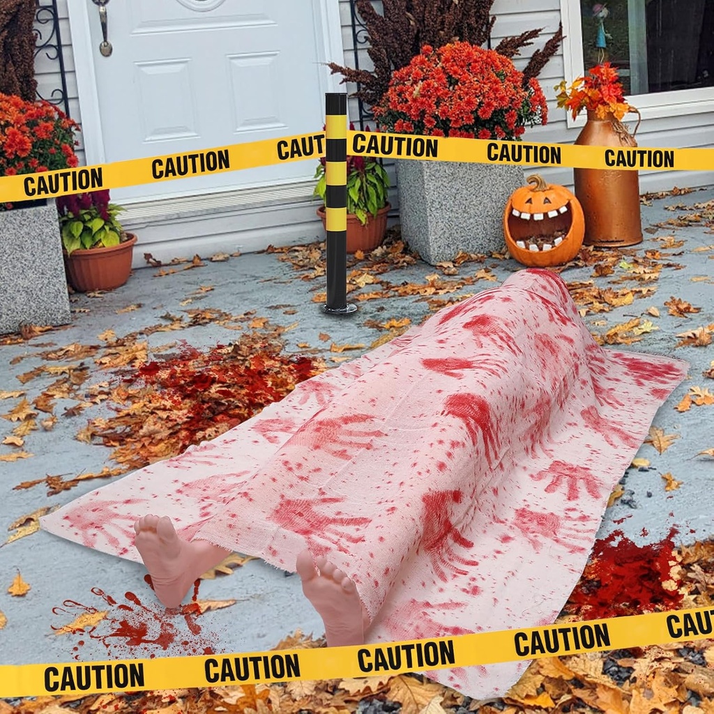DIYDEC 5.4 FT Halloween Dead Body Props Decorations Scary Inflatable Corpse with Caution Tape The Grave Victim Prop for Halloween Indoor Outdoor Haunted House Yard Party Decor