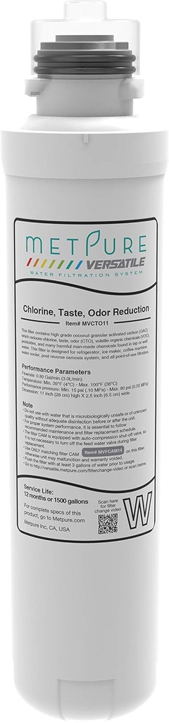 Metpure Inline Water Filter Quick Twist Cartridge Replacement Only. 1/4" for Refrigerator, Ice Maker, Coffee Maker, Reduces Bad Taste, Odor, Chlorine in Drinking Water.
