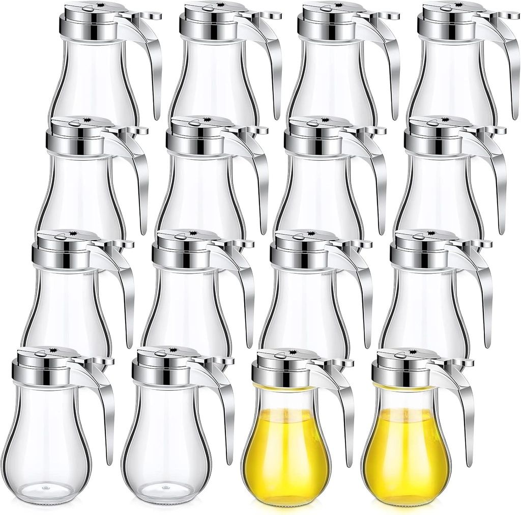 Mimorou 16 Pack Syrup Dispensers Glass Bottle Pancake Syrup Container Jar Pot for Maple Chocolate Retracting Spout Sugar, 6 oz