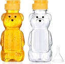 2 Pack Plastic Bear Honey Bottles with Funnel, 240ml Squeeze Honey Jars Leakproof Honey Dispenser No Drip Lids Honey Bear Containers for Ketchup Mustard Salad Dressing Sauce Syrup Oil Epoxy, BPA Free