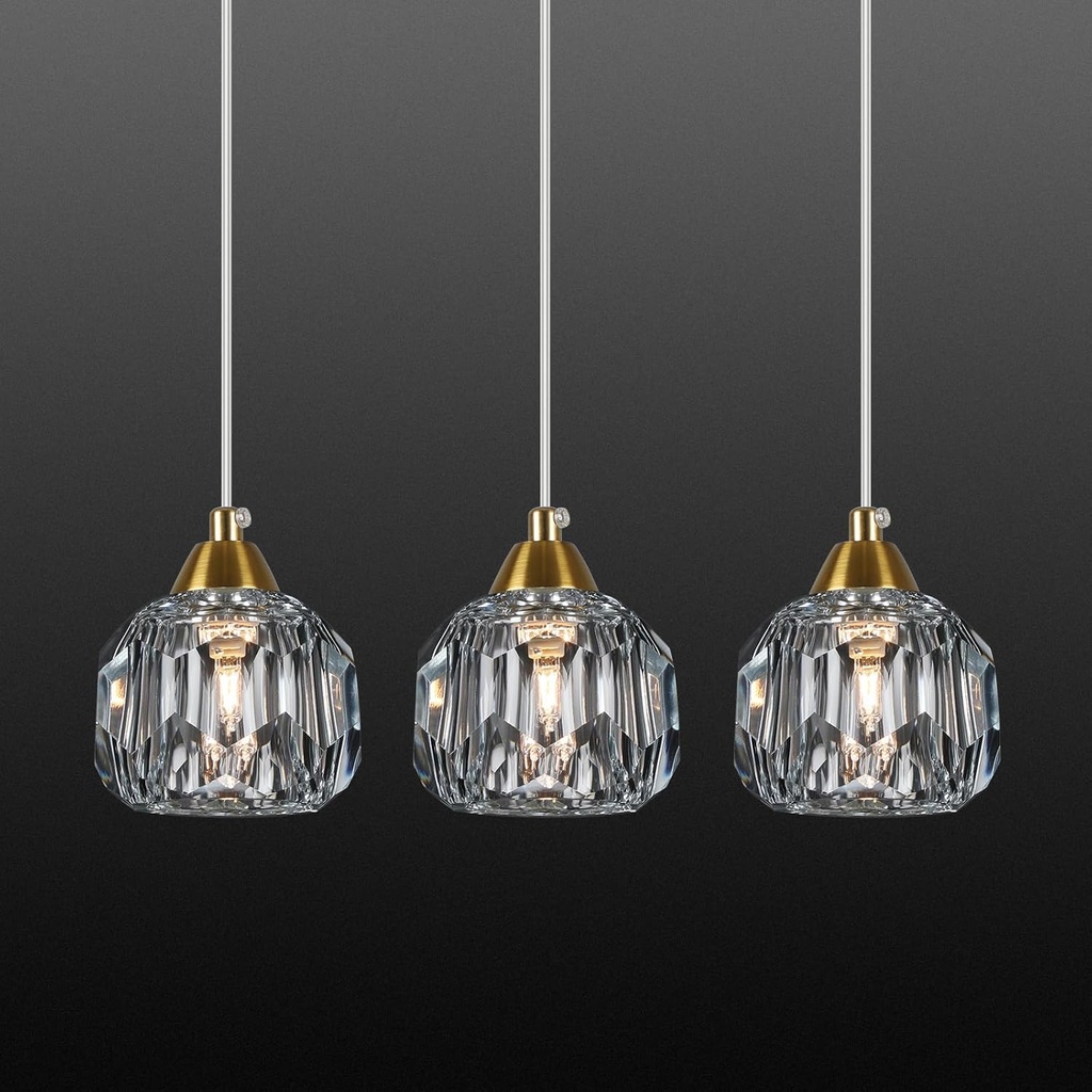 Crystal Chandeliers for Dining Room Lights Fixture Over Table, 3 Pack Gold Modern Pendant Light Fixture，Crystal Pendant Lighting for Kitchen Island Bathroom Bar