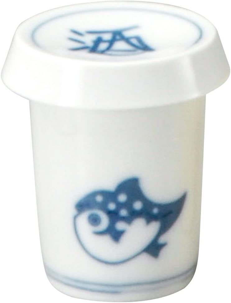 Yamashita Kogei 14082610 Glass Cup, White, 2.6 x 3.3 inches (6.5 x 8.5 cm), 5.3 fl oz (160 cc), Navy Blue Puffer Fin Sake