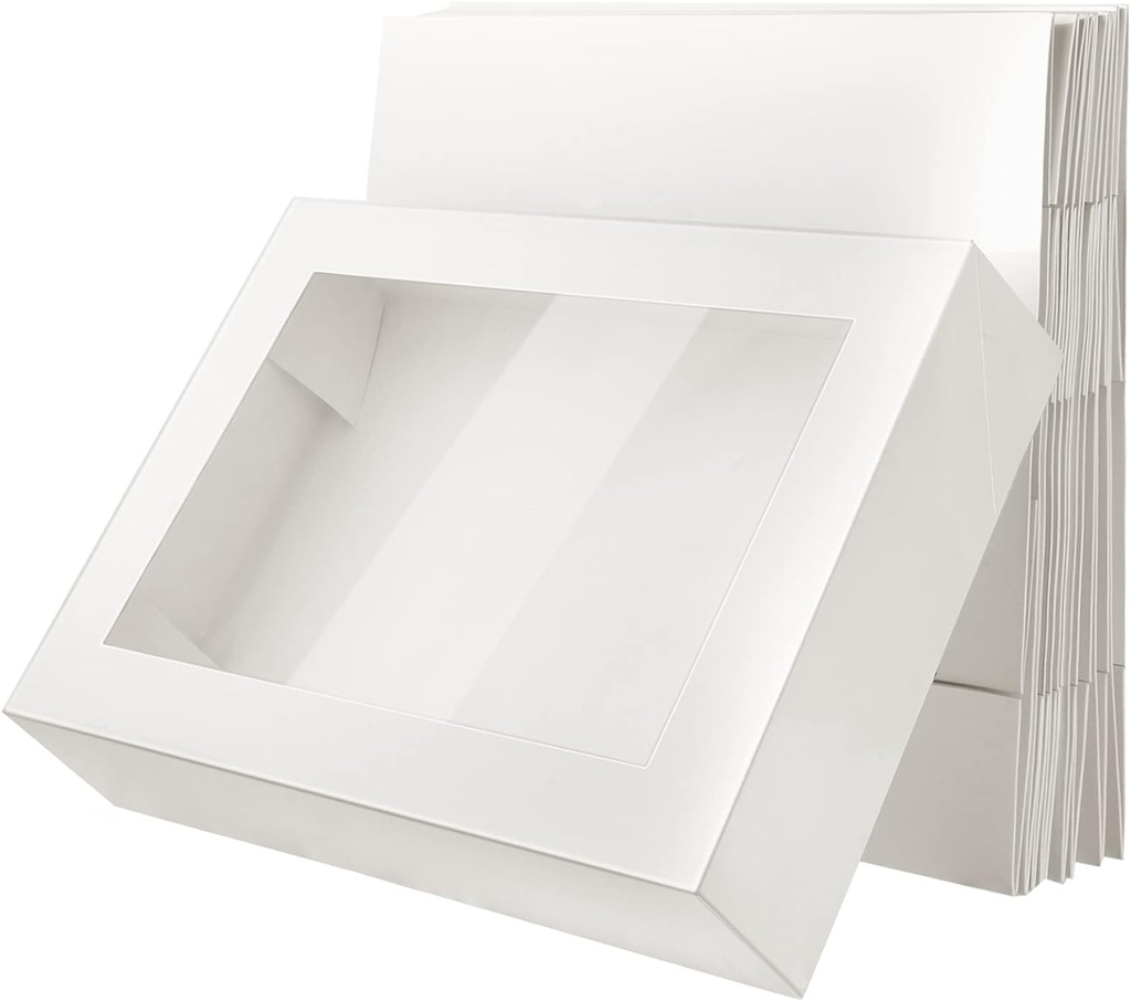 Cake Box Paperboard Window Bakery Box Large Pastry Baking Rectangle Cardboard Treat Boxes with Window Bakery Take out Containers for Cookie Cupcake Pie 19 x 14 x 4 Inch (White,20 Pack)