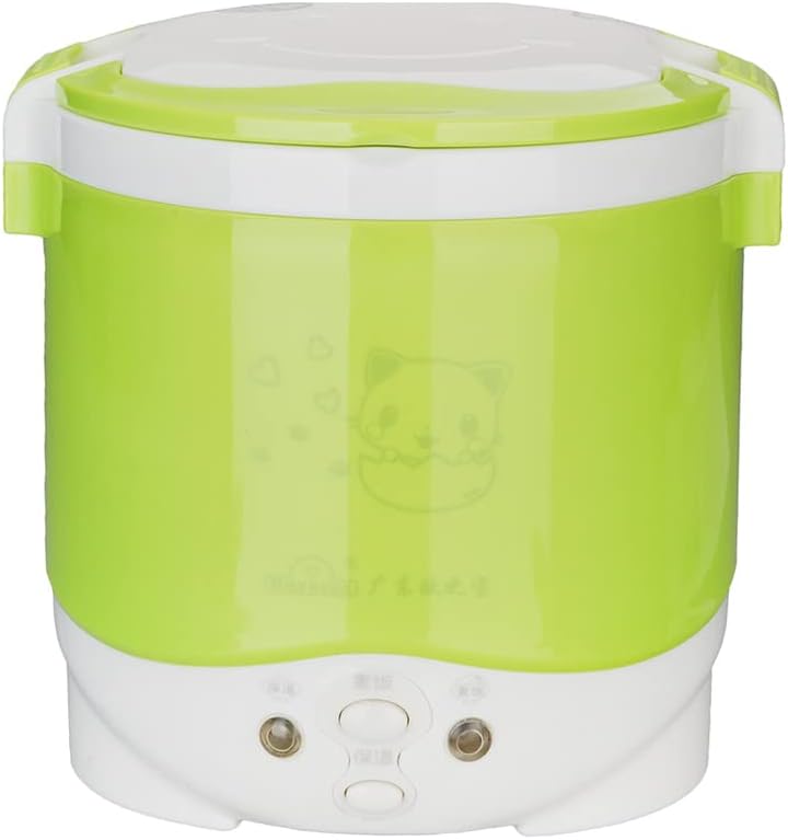 Mini Rice Cooker, Vehicle-Mounted Rice Cooker 12V, Thermal Insulation and Protection Function, 1L Portable Steamer, Boiling Pot, Portable Handle, Outdoor Boiling Cooker, Portable Cooker (Green)