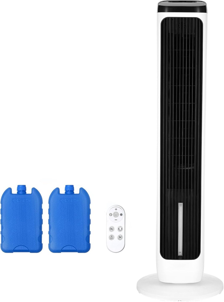 VEVOR Evaporative Air Cooler, Standing Fans that Blow Cold Air, 23.3ft/s 70° Remote Oscillating Tower Fan w/ 9-Speed 4 Mode, 24H Timer, Swamp Cooler, Portable AC Fan for Bedroom, Office