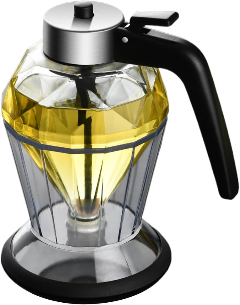 Gcroet Glass Honey Dispenser No Drip with Stand, 200ml Clear Honey Jar, Press-Type Syrup Dispenser Pot with Handle for Kitchen Tool
