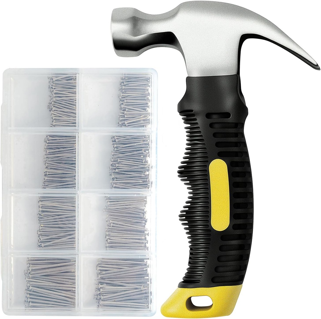 Nail Assortment Kit and 8oz Small Hammer, 560 Pcs Small Nails for Hanging Pictures,Mini Hammer,Picture Hangers Kit