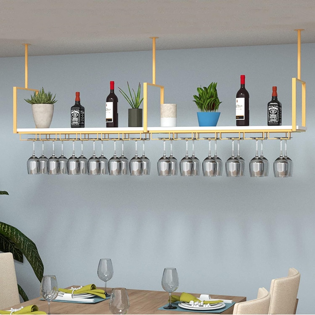 Ceiling Rack Ceiling Wine Rack, 1 Layer Modern Floating Rack, Hanging Kitchen Bar Rack, Storage Rack, for Dining Room/Bar/Wine Cellar/Living Room (Color : Gold, Size : 120 * 30 * 60cm)