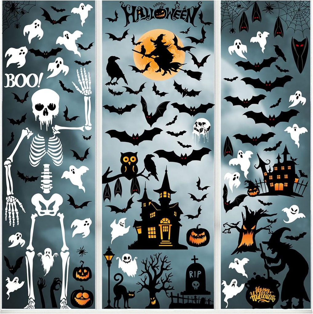 Halloween Window Clings, Halloween Window Stickers Decorations, Double-Side Removable Decals for Party Décor
